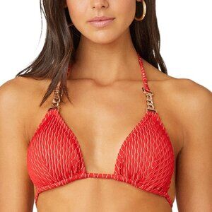 Shoshanna Halter Straps Tie Back Neck Chain Triangle Bikini Top Bra Size L Red